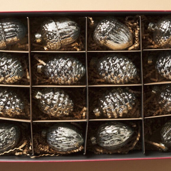 x16 Martha Stewart Frosted Silver Mercury Glass Ornament Set Pinecone Acorn NEW - Picture 8 of 9